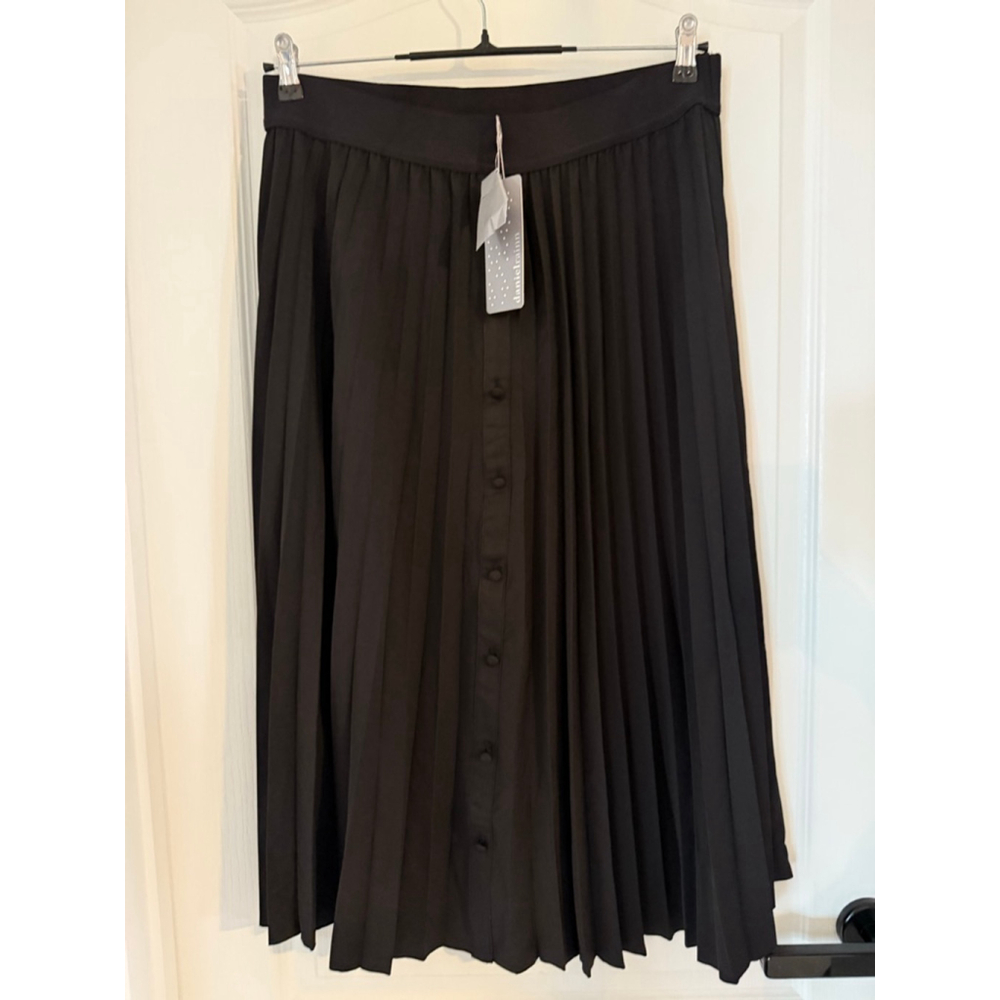 Women's Daniel Rainn Black Pleated Button Front Midi Skirt XL